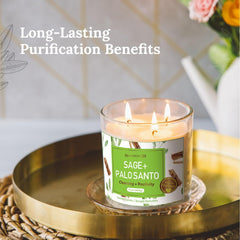 Close-up of sage and palo santo ingredients in the candle