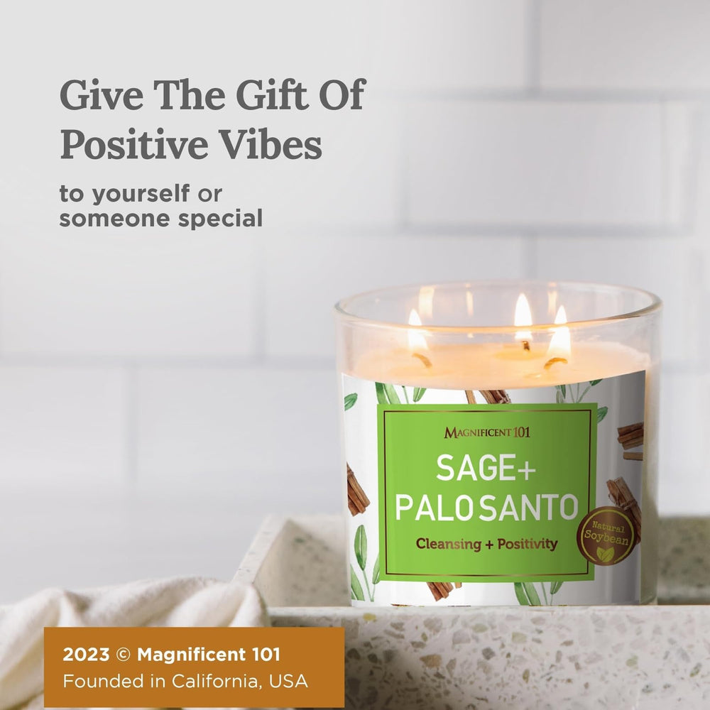 Product shot showing the Magnificent 101 candle with minimalist home decor