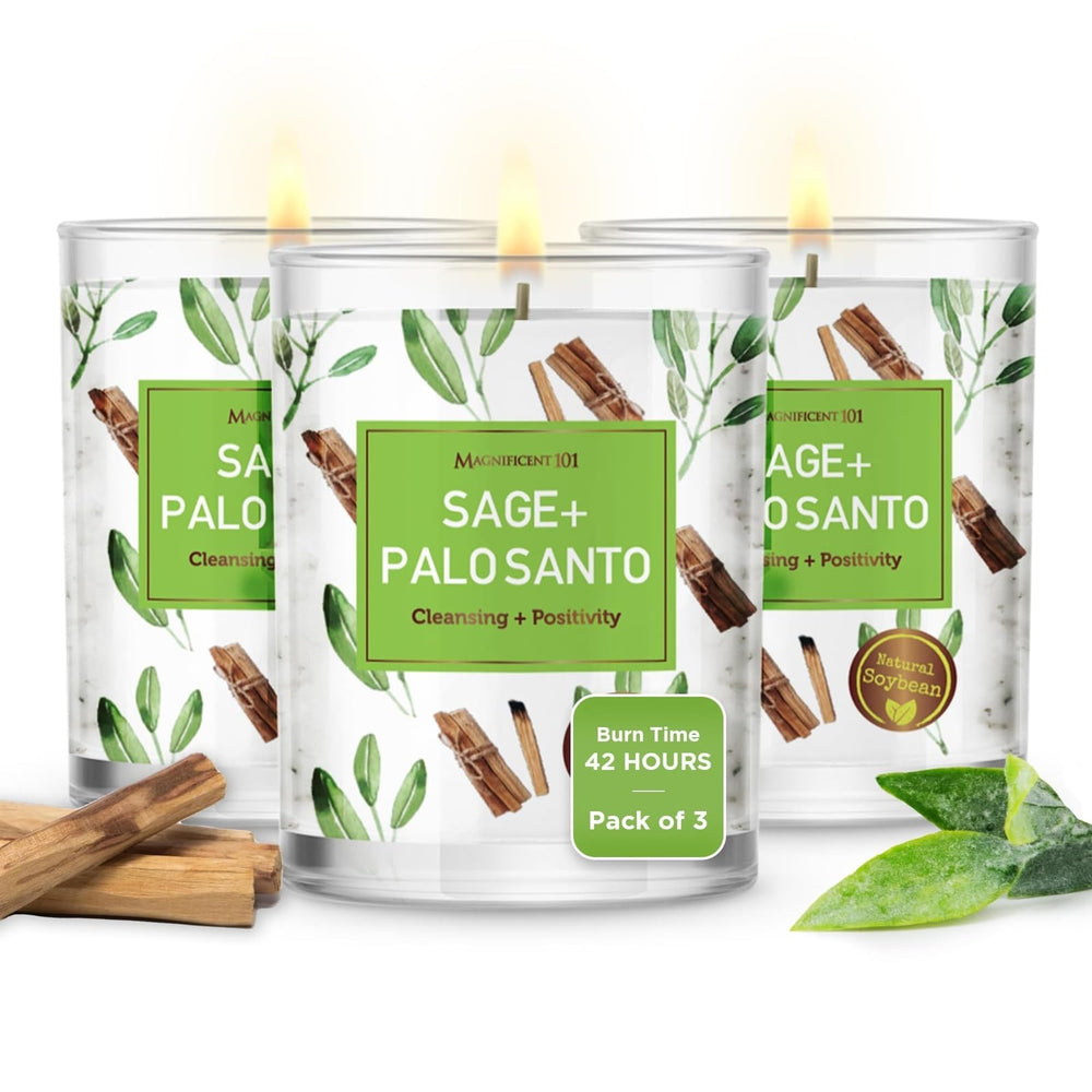 Three Magnificent 101 Sage and Palo Santo candles, 3.5 oz each, in a 3-pack