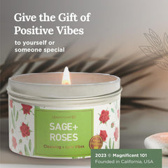 Gift-ready Magnificent 101 Sage and Roses Aromatherapy Candle for meditation and decor