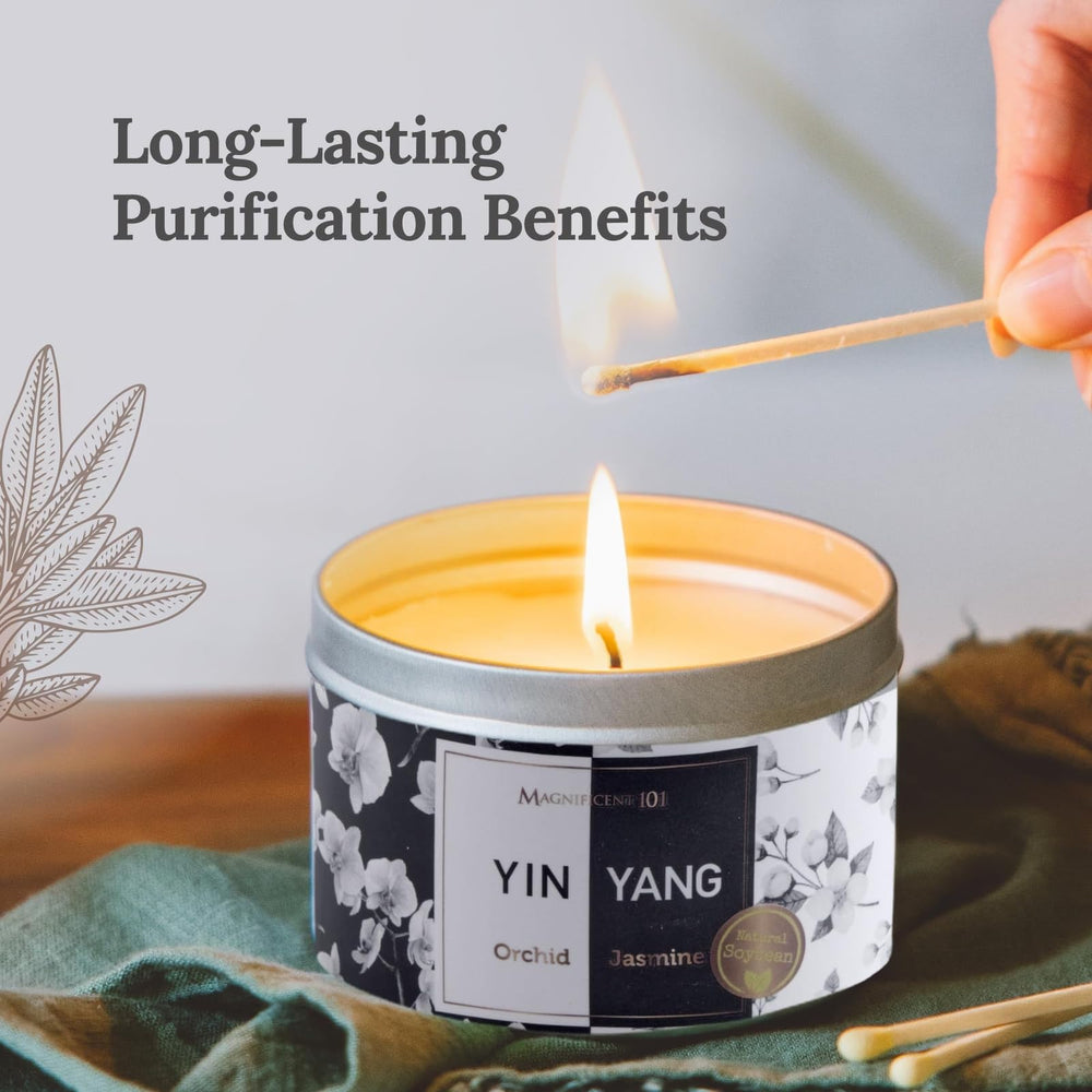 Close-up of Yin Yang symbol on candle tin