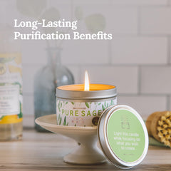 Close-up of Sage Smudge Candle with natural essential oils