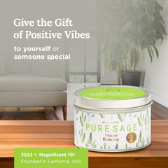 Gift-ready Magnificent 101 Sage Smudge Candle packaging and branding