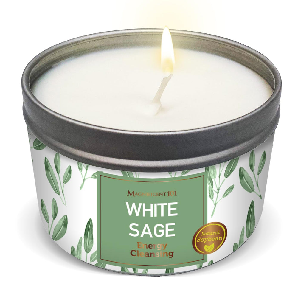 Magnificent 101 White Sage Candle 6oz for energy cleansing