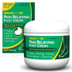 MagniLife DB Foot Cream jar closeup showing soothing non-greasy hydration for feet