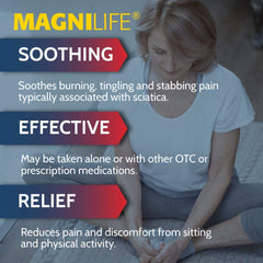 MagniLife leg-back relief tablets closeup for fast-acting relief in your hands.