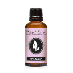Magnolia 30ml fragrance oil bottle in amber glass with black cap