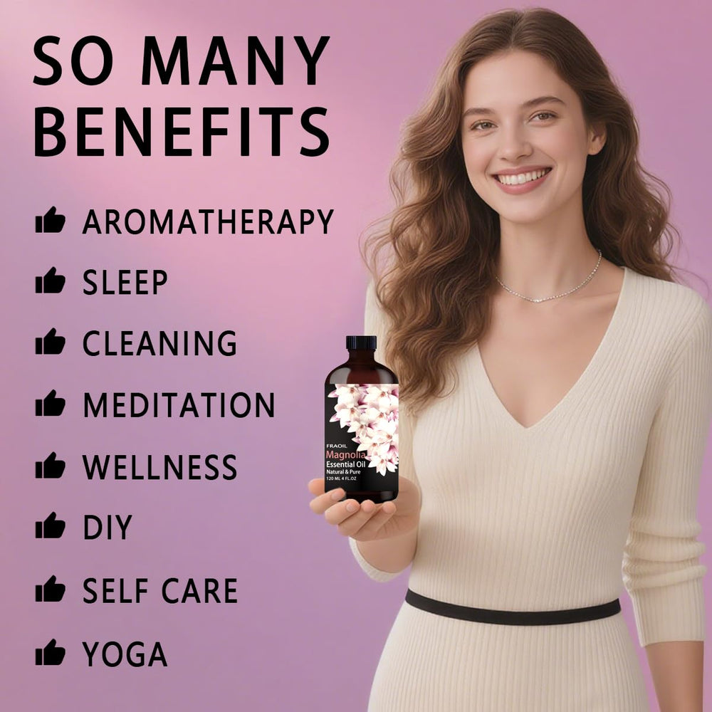 Close-up of Magnolia essential oil bottle label