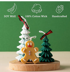 MAGOKORO gingerbread-man candle close-up shows natural soy wax for clean burn