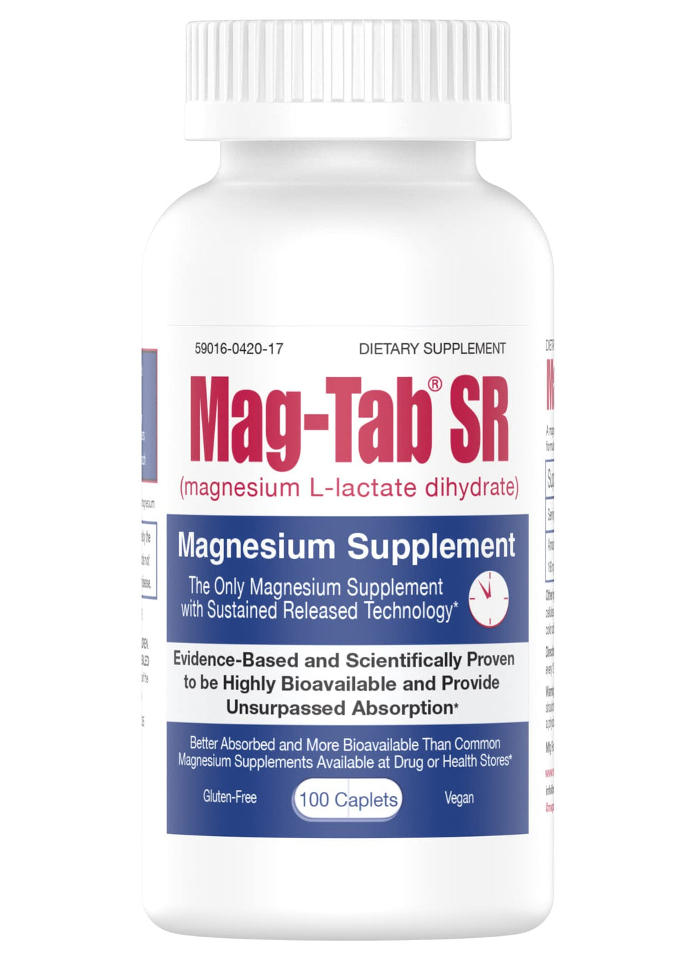 Mag-Tab SR bottle and label highlighting extended-release magnesium lactate
