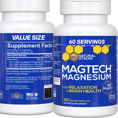 MagTech Magnesium bottle label with 180 capsules