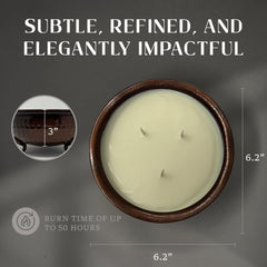Close-up of mahogany teakwood musky aroma candle.