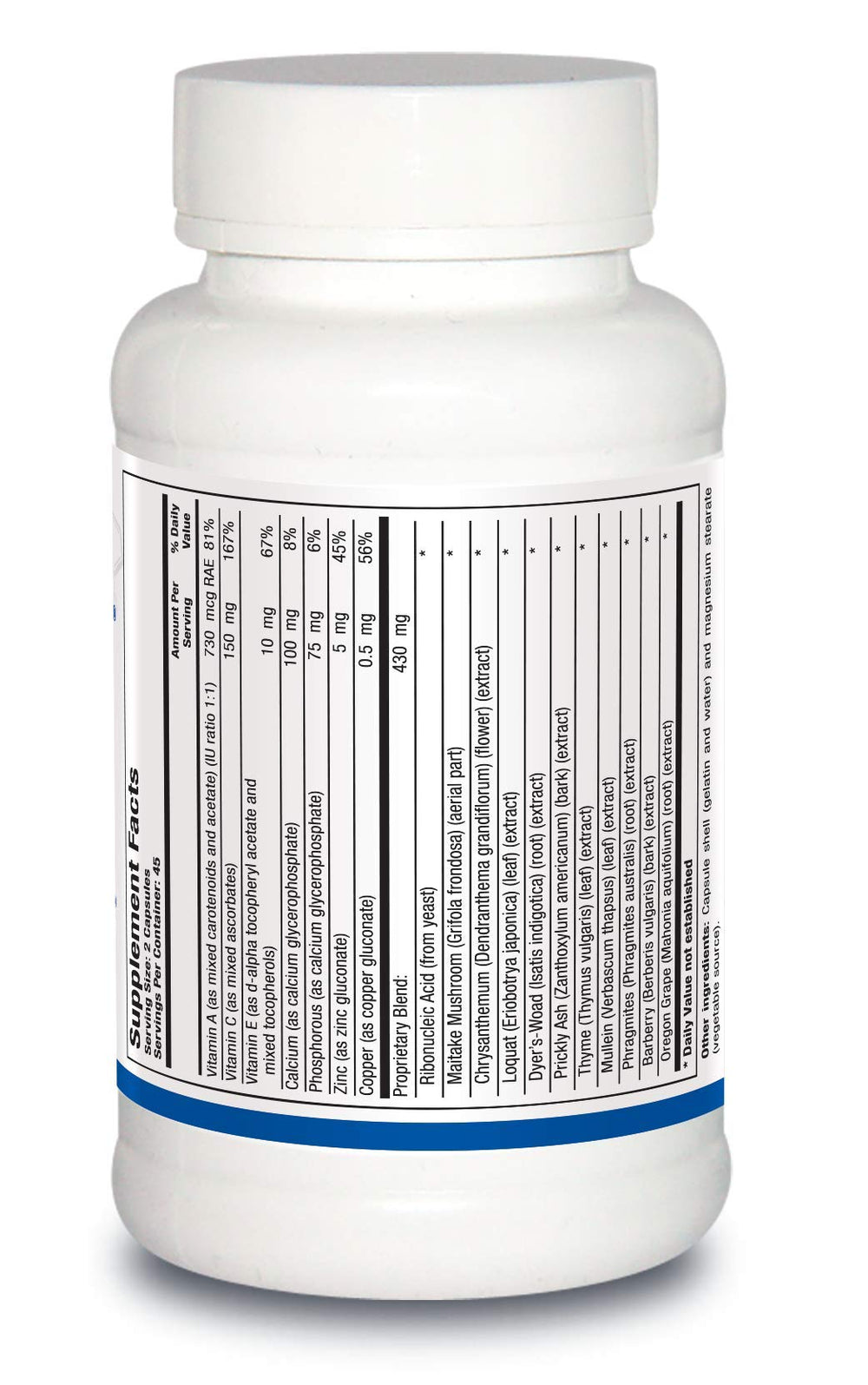 Bottle ingredients highlighting Maitake mushroom and Barberry in Neutrophil Plus