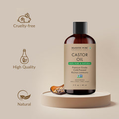 Close-up of 2 fl oz castor oil bottle label