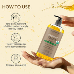Close-up of Majestic Pure Organic Castor Oil bottle