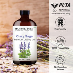 Label close-up of Majestic Pure Clary Sage Oil