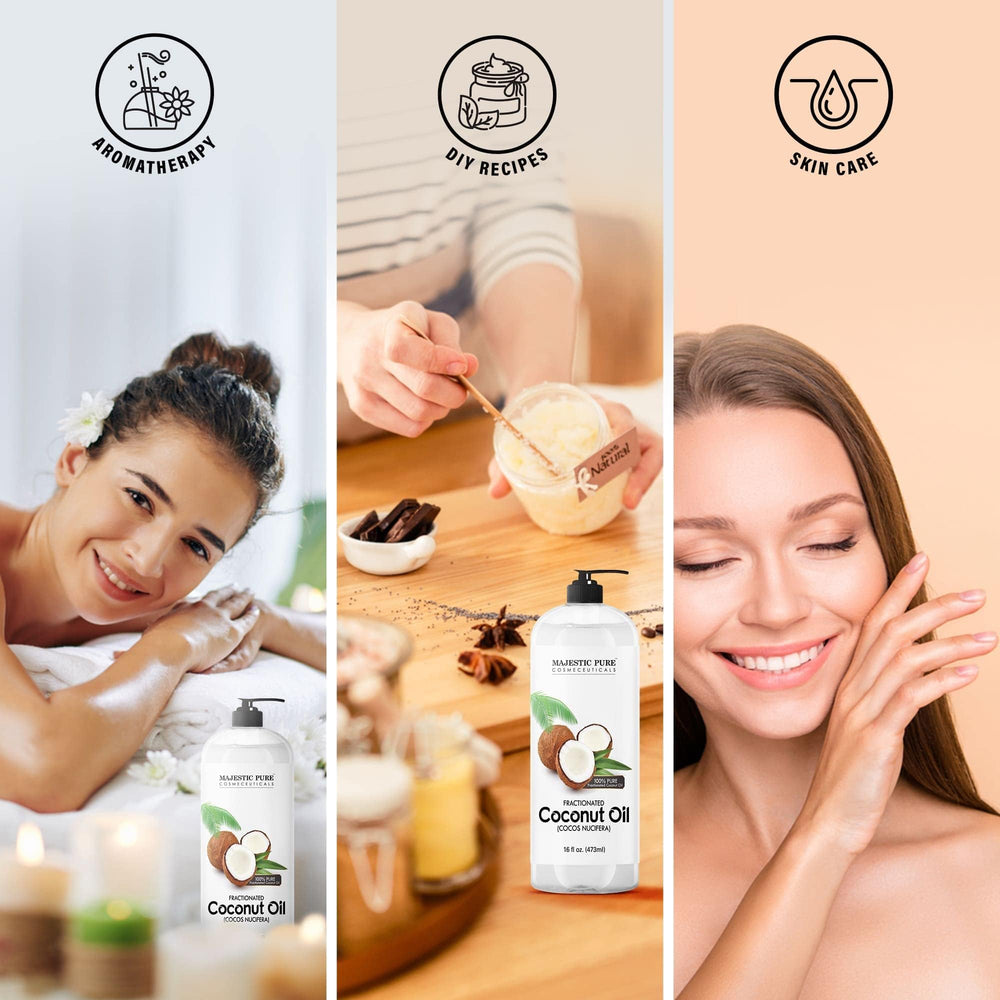 Packaging label for Majestic Pure fractionated coconut oil