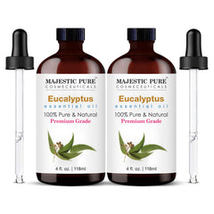 Majestic Pure Eucalyptus Essential Oil in an amber glass bottle with dropper, 4 oz, 2-pack
