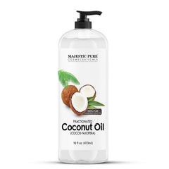 Front view of Majestic Pure Fractionated Coconut Oil 16oz bottle