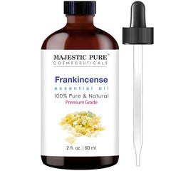 Majestic Pure Frankincense Essential Oil bottle with glass dropper, 2 oz
