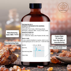 Close-up of Majestic Pure Frankincense Oil label