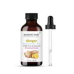 Majestic Pure Ginger Essential Oil 1 Oz amber glass bottle with dropper