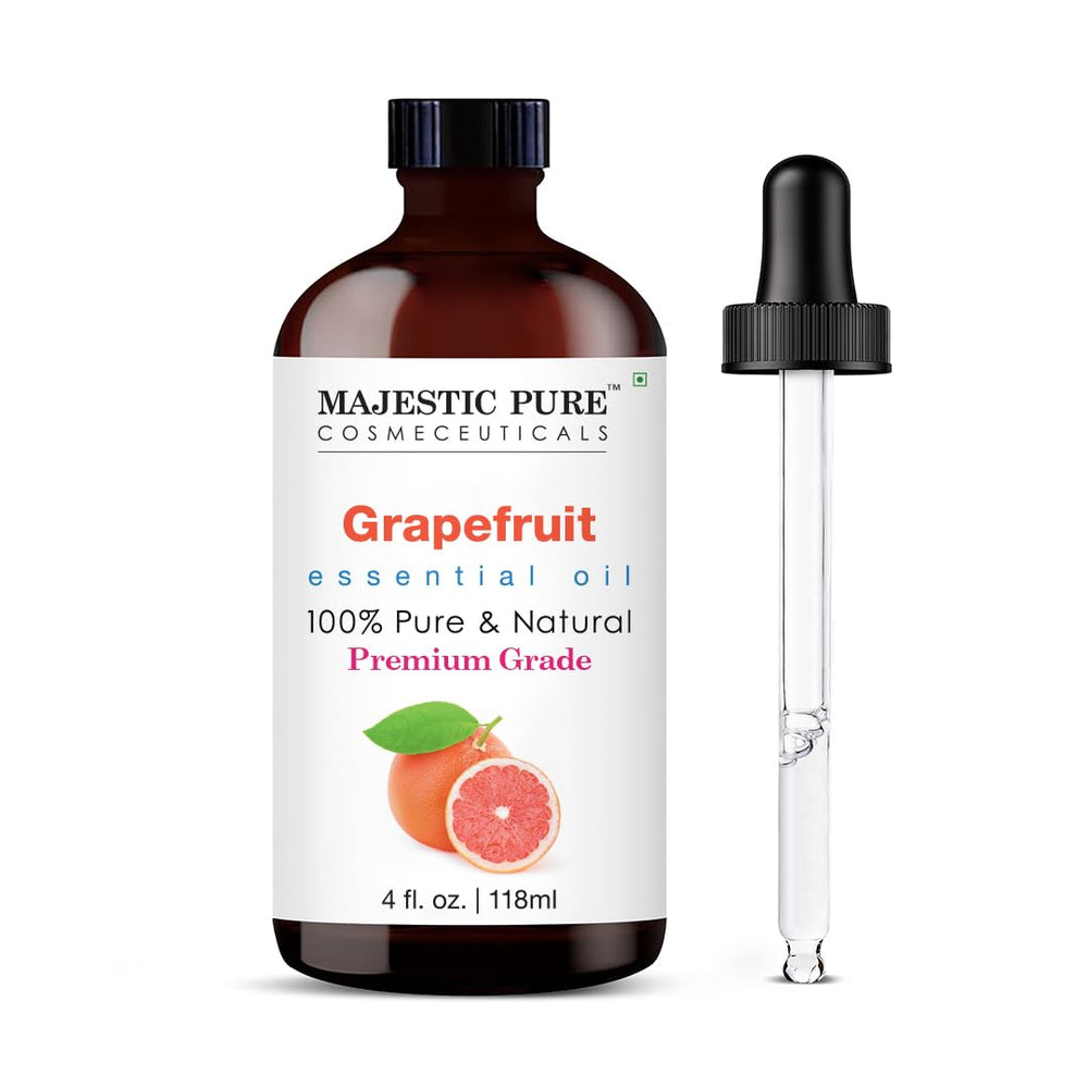 Majestic Pure Grapefruit Essential Oil in an amber glass bottle