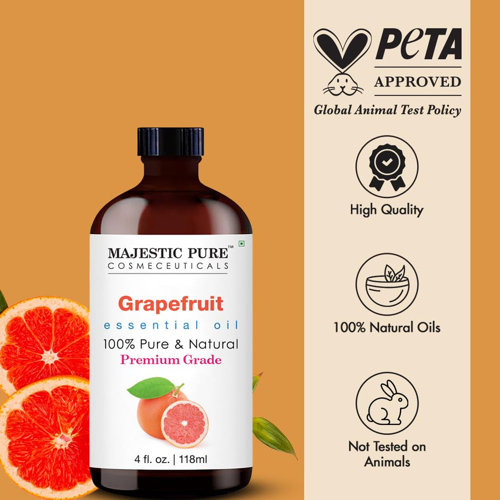 Grapefruit essential oil bottle labeled 100% pure