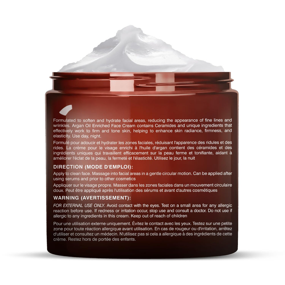 Majestic Pure Whipped Argan Oil Moisturizer ingredients panel highlights vitamin E, retinol, and hyaluronic acid.