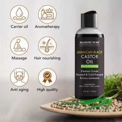 Back view of Majestic Pure Jamaican Black Castor Oil label