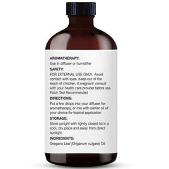 Oregano oil bottle displayed with product label and dropper