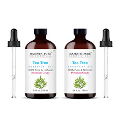 Majestic Pure Tea Tree Essential Oil in amber glass bottle with dropper, 3.4 oz, pack of 2