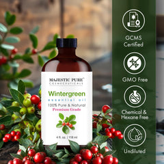 Packaging for Majestic Pure Wintergreen essential oil 4 oz