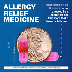 MAJOR Banophen capsules dispense illustration suggesting dosing for adults and older children.