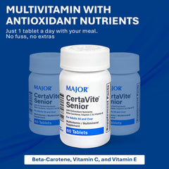 Back label showing dosage and ingredients on MAJOR CertaVite Senior Multivitamin