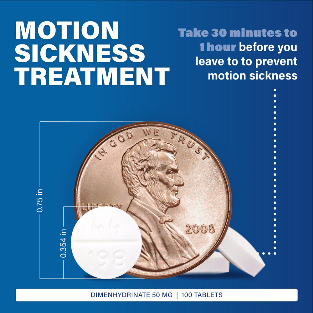 MAJOR Driminate blister pack displaying compact travel-friendly anti-nausea tablets