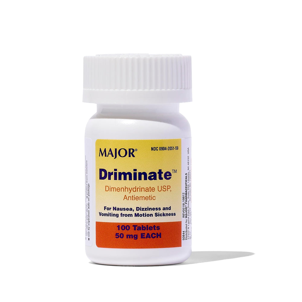MAJOR Driminate bottle front view for travel-ready motion sickness relief