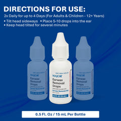 MAJOR Earwax Drops application steps showing easy use