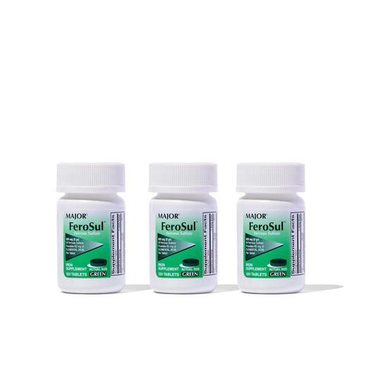 Major Ferosul Ferrous Sulfate 325mg tablet with 65mg elemental iron on green packaging