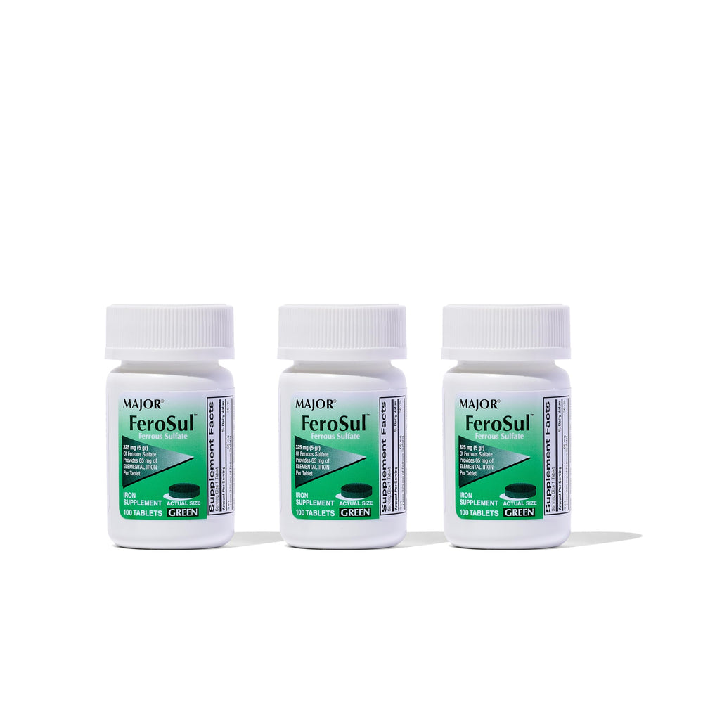 Major Ferosul ferrous sulfate 325mg iron tablet in green, 100-count bottle (3-pack) - image 1