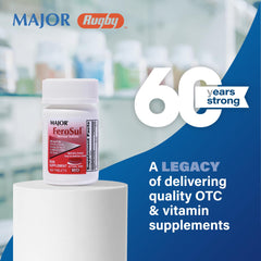 Red bottle of Major Ferosul iron supplement with 100 count label
