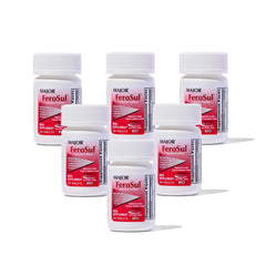 Red Major Ferosul ferrous sulfate 325mg tablet showing 65mg elemental iron per tablet