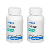 Front view of Major Fish Oil 500mg Softgels two-pack (130-count per bottle).