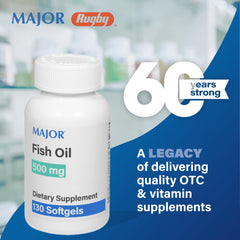 Side view of Major Fish Oil packaging showcasing branding and dosage.