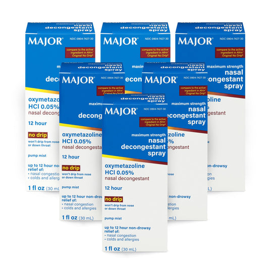 MAJOR nasal decongestant spray bottle-front offers up to 12 hours of congestion relief.