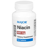 Front view of Major Niacin 500mg bottle with 100 tablets