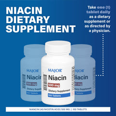 Close-up of Major Niacin 500mg tablets