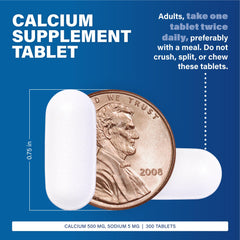 Label detailing 500 mg calcium per tablet and 5 mg sodium