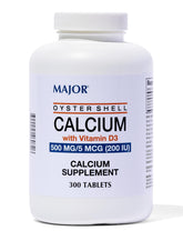 Bottle of Major Oyster Shell Calcium with Vitamin D3 500 mg - 300 tablets
