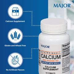 Ingredients and dosage panel of Major Oyster Shell Calcium with Vitamin D3